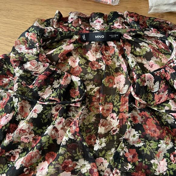 Mango Boho Sheer Chiffon Floral Mini Dress Size 6 Cottage Ethereal Festival - Picture 6 of 7